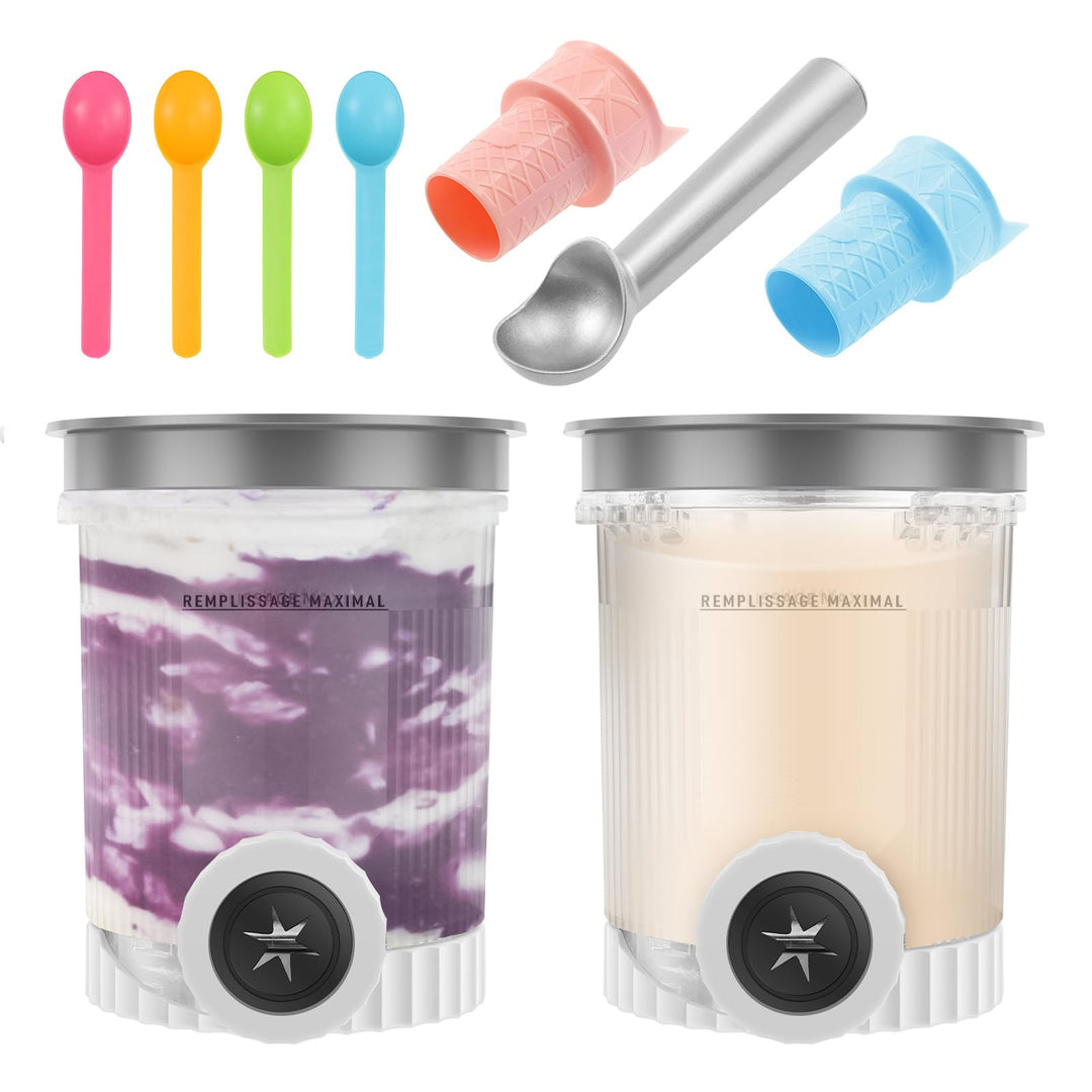2 Stück Ninja Swirl Creami Behälter 500ML Eisbehälter Auslaufsicher Pint Behälter mit Eisportioniere