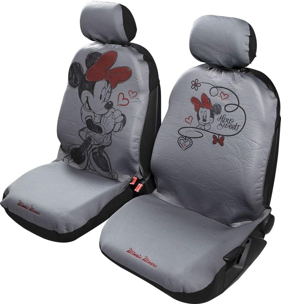 Paar Vordersitzbezüge, Minnie Maus, Universal, Maus, grau, Airbag, kompatibel