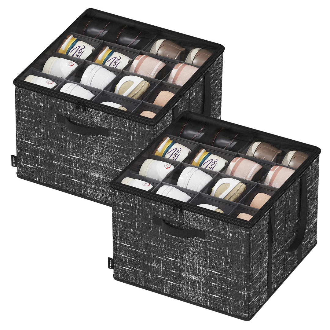 SONGMICS Schuh-Organizer, 2er Set, jeder für bis zu 16 Paar Schuhe, Schuhaufbewahrung, Griffe, trans