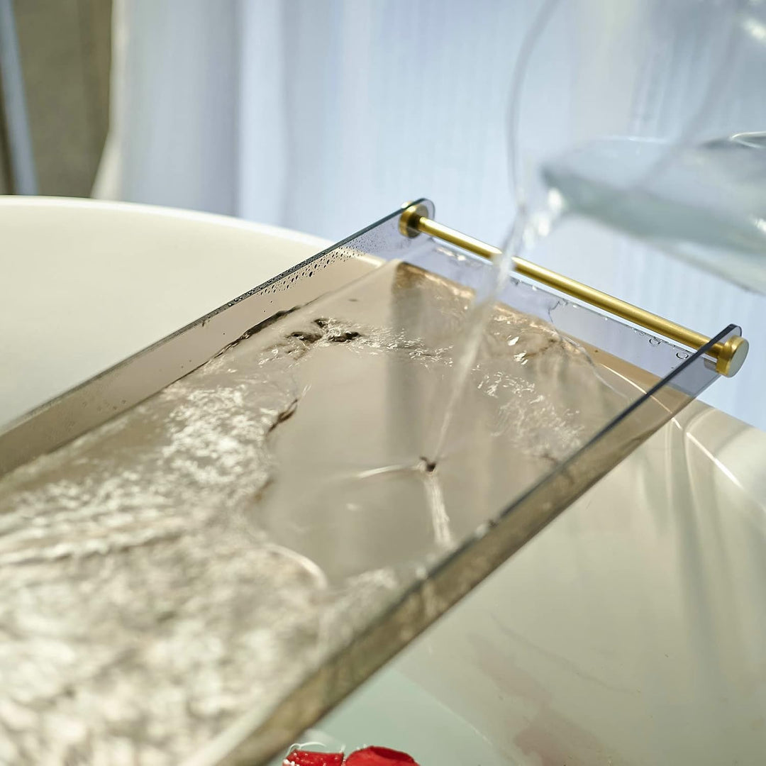 Luxus-Badewannen-Tisch Caddy mit goldenen Griffen - Tablett für Dusche und Badewanne Schwarz - mit G