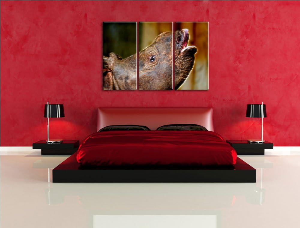 kleines Nashorn Spezial 3-Teiler Leinwandbild 120x80 Bild auf Leinwand, XXL riesige Bilder fertig ge