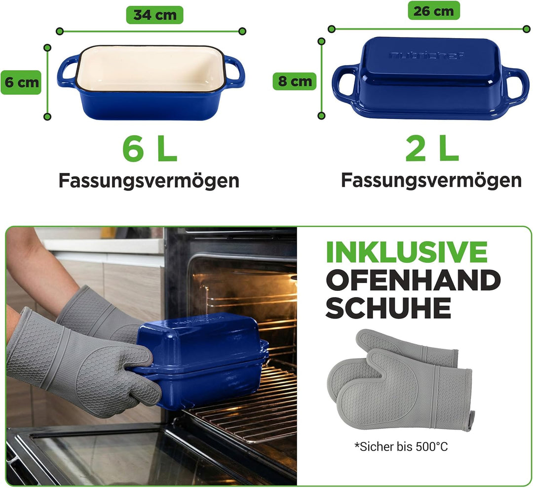 NutriChef Gusseisen Topf - Brotbackform mit Deckel - 22,9 cm Kastenform für Sauerteigbrot, emaillier