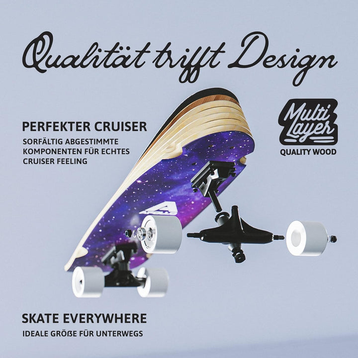 Apollo Mini-Longboard | Midi Cruiser als Komplett-Board, 70cm (30x8) | wendiges Kick Tail Mini Longb