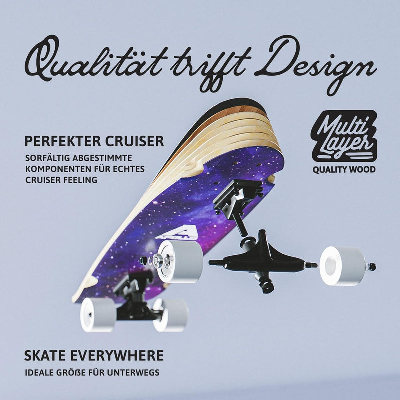 Apollo Mini-Longboard | Midi Cruiser als Komplett-Board, 70cm (30x8) | wendiges Kick Tail Mini Longb