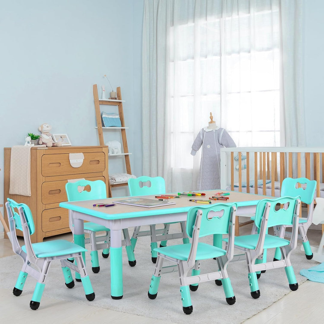 MAMIZO Kindertisch mit 6 Stühlen, Kindertischgruppe Höhenverstellbar Packung, Kinder Tisch Stuhl Set