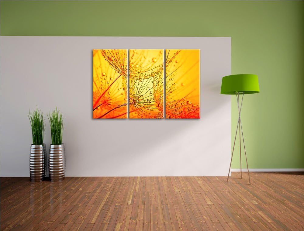 Pusteblumen Schirmflieger mit Tau Spezial 3-Teiler Leinwandbild 120x80 Bild auf Leinwand, XXL riesig