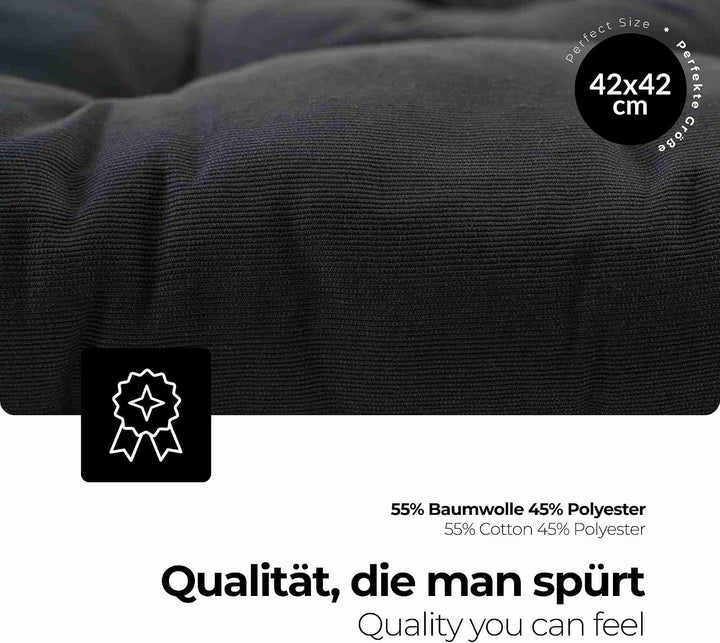 etérea Sitzkissen 42x42 cm 2er Set - Anthrazit 8 cm hoch - Bodenkissen für Indoor, Outdoor, Küche, G