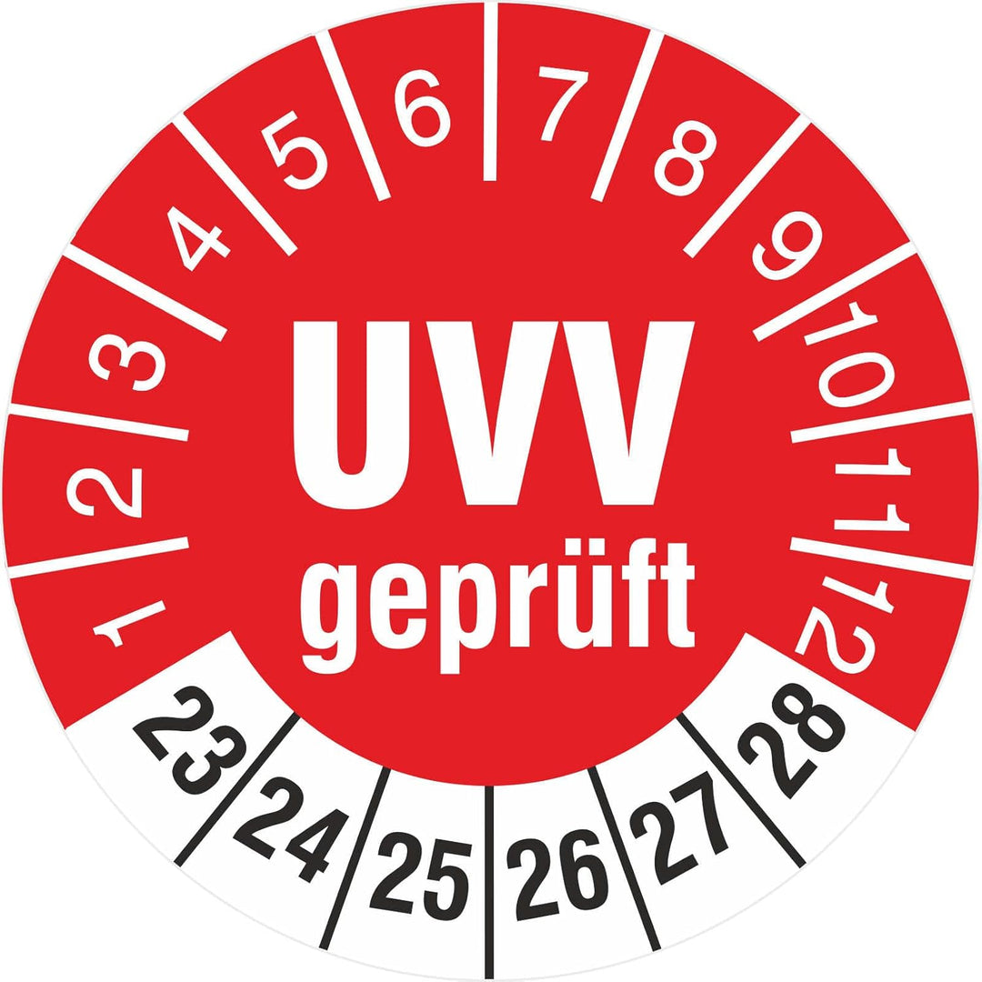 2500 Stück UVV geprüft 18 mm Prüfetiketten Prüfplaketten Rollenware türkis 2023-28 2500 18mm Durchme