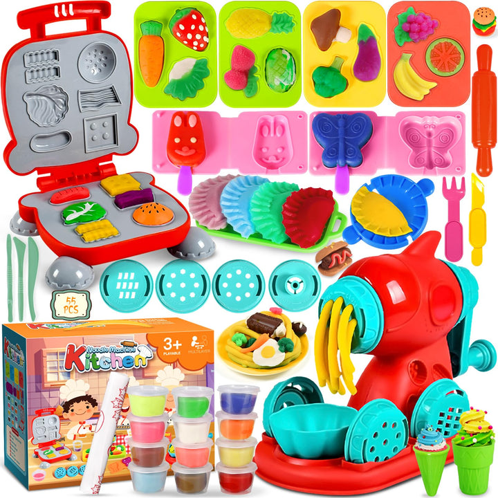 Knete Set Knetwerkzeug für Kinder,54 Stück Kitchen Creations Nudelmaschine Spielset Burger Eiscreme,
