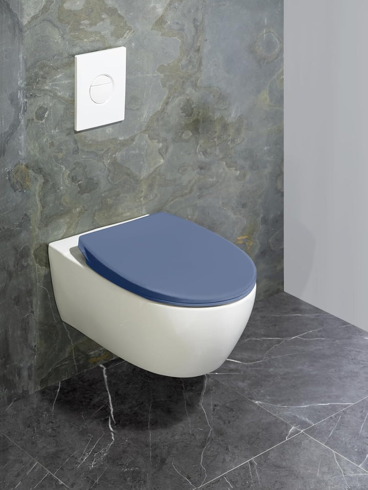 WENKO WC-Sitz Samos Slate-Blue, hygienischer Toilettensitz mit Absenkautomatik, mit Fix-Clip Hygiene
