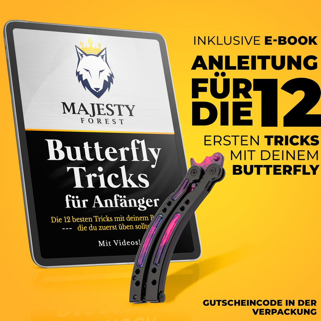 MAJESTY FOREST® Butterfly Trainer im CSGO-Stil – Edelstahl Balisong Trainer mit stumpfer Übungskling