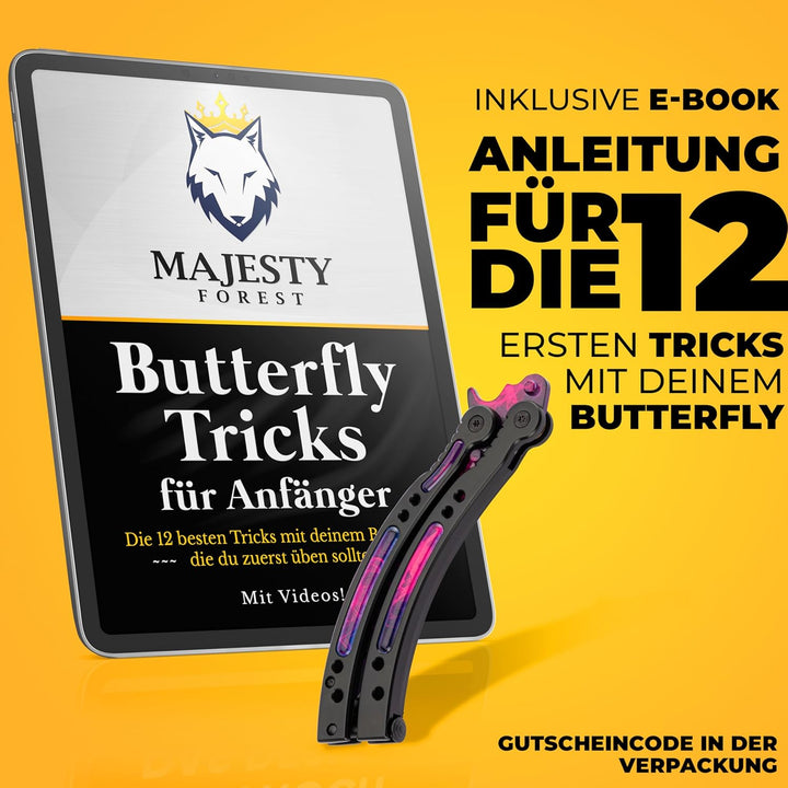 MAJESTY FOREST® Butterfly Trainer im CSGO-Stil – Edelstahl Balisong Trainer mit stumpfer Übungskling
