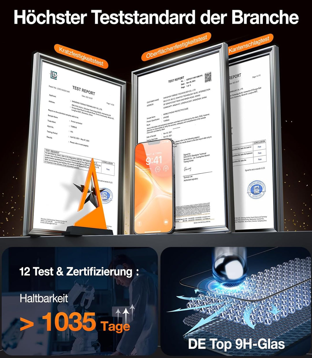 TORRAS für iPhone 12/12 Pro für Panzerglas Zertifizierung auf TOP Stossfestigkeit Schutzglas iPhone