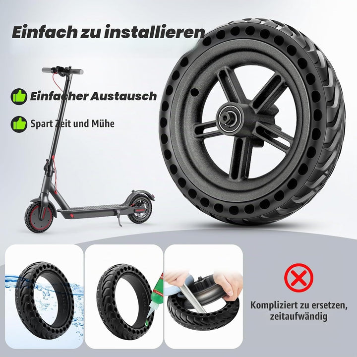 Amitor für Xiaomi M365 Hinterrad Komplett, All-in-One Vollgummireifen E Scooter 8,5 Zoll mit Felge,