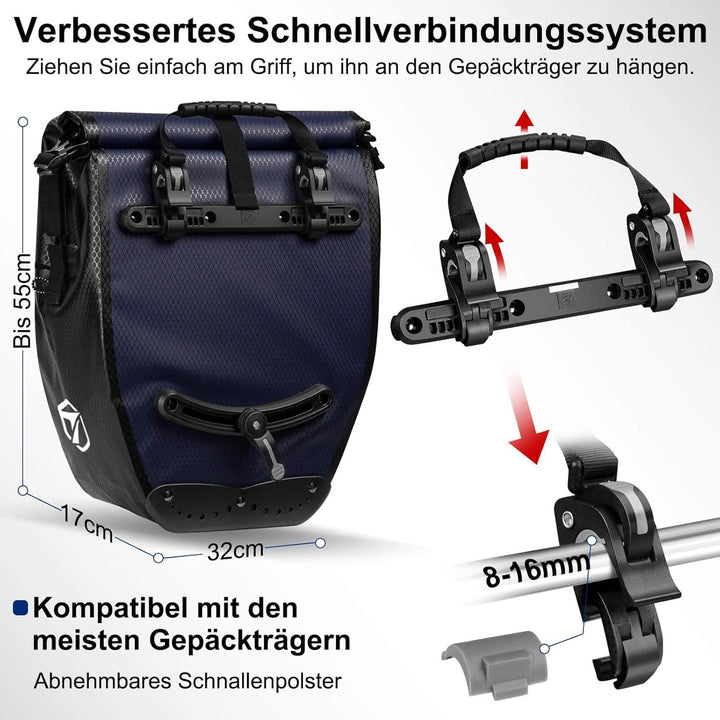toptrek Fahrradtasche Gepäckträger, Wasserdicht Fahrradtaschen für Gepäckträger mit Schnalle der Neu