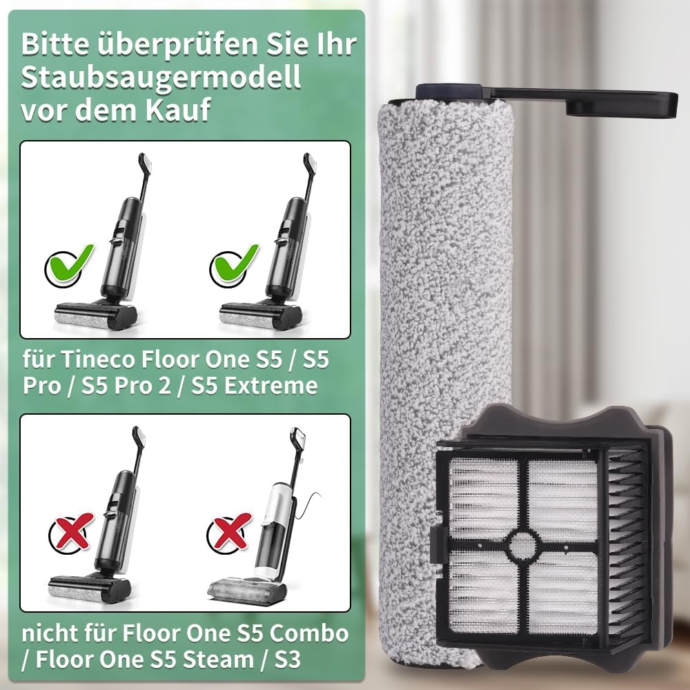 4 Zubehörset für Tineco Floor One S5 / S5 Pro / S5 Pro 2 / S5 Extreme Nass-Trocken Bürstenwalze Ersa