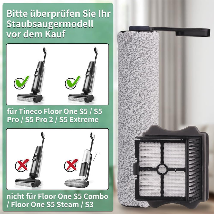 4 Zubehörset für Tineco Floor One S5 / S5 Pro / S5 Pro 2 / S5 Extreme Nass-Trocken Bürstenwalze Ersa