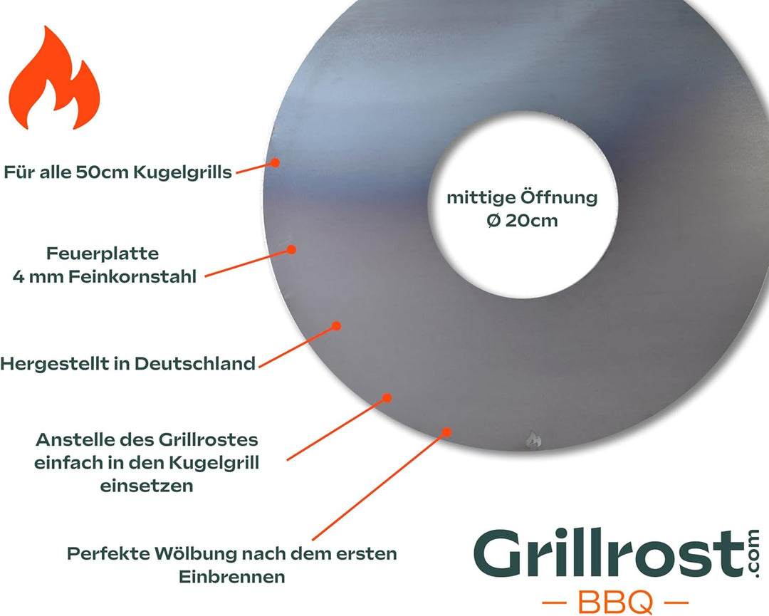 Grillrost.com Das Original 50er Feuerplatte - 4mm stark - Qualität Made in Germany - für alle 50er K