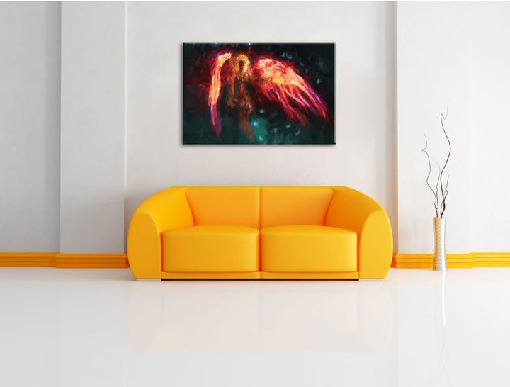 Pixxprint Alien Teufel im Weltraum Kunst Pinsel Effekt, Format: 100x70 auf Leinwand, XXL riesige Bil