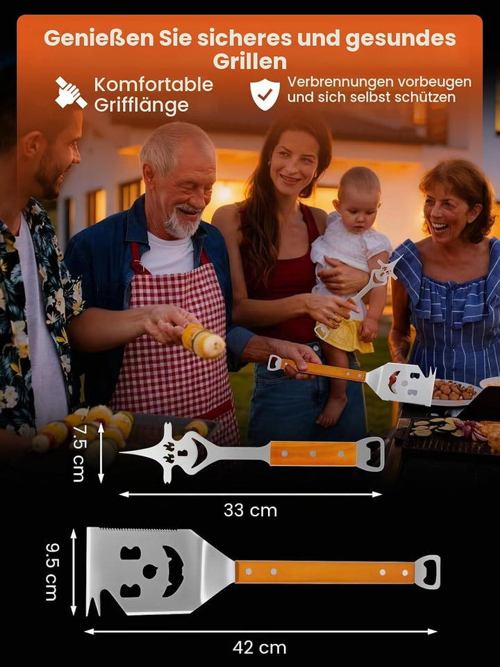 Landrip 2 Stück Grillspachtel für Barbecue, 8 in 1 Grillbesteck mit Holzgriff, EdelstahI, Multifunkt