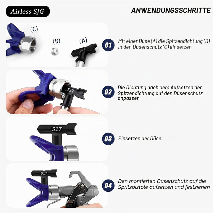 Airless Farbsprühspitzen-Set, 8 Stück, wendbare Sprühspitzen mit Aufbewahrungsbox, luftlose Farbsprü