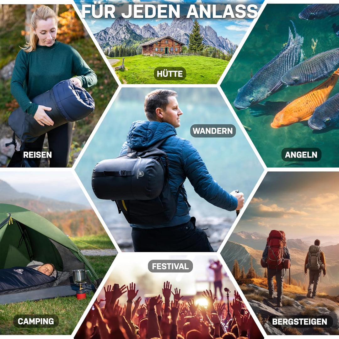 NORDBÄR® Schlafsack 3 Jahreszeiten & Sommer Ultraleicht [750g/1500g] | Camping Mumienschlafsack | kl