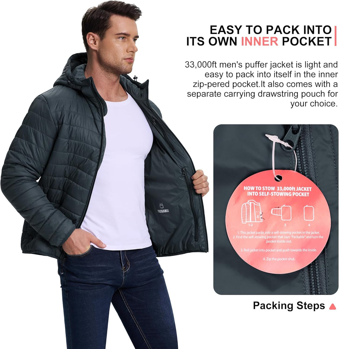 33,000ft Herren Leichte Steppjacke Outdoor Wasserbeständige Übergangsjacke Warme Winterjacke für Män