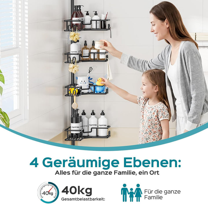 HAMITOR Duschablage Ohne Bohren: Teleskop-Eckregal Bad Ideal Für Kleine Bäder & Mieter – 4stufiges R