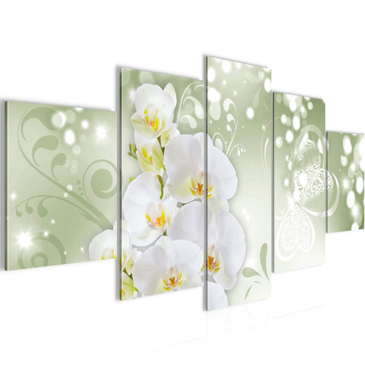 Runa Art Wandbilder Blumen Orchidee 5 Teilig Bild auf Vlies Leinwand Deko Wohnzimmer Abstrakt Grün G
