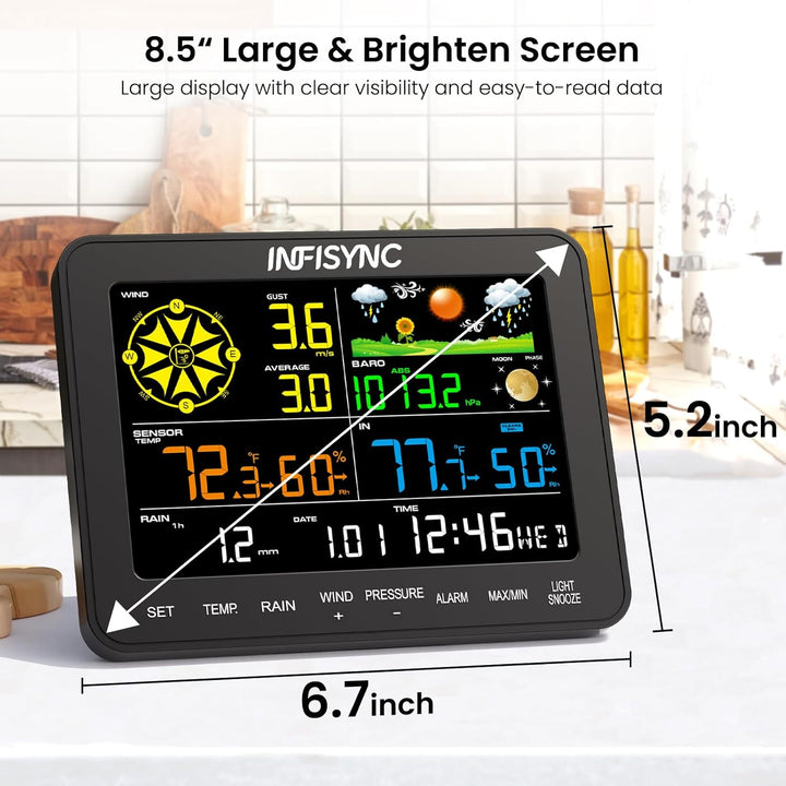 12-in-1 Wetterstation, Wetterstation Funk mit Aussensensor, Windmesser, Barometer, Aussentemperatur