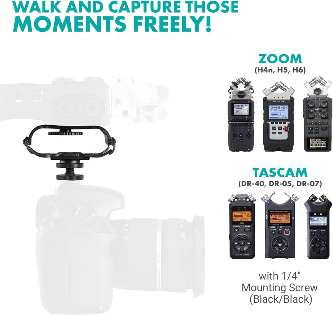 Movo SMM5-B Universal-Mikrofon und tragbare Recorder-Stossdämpferhalterung – passend für Zoom H1n, H