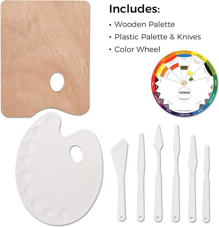 VISWIN Deluxe Acrylfarben-Set, Künstler-Malset mit französischer Staffelei, 15–100 ml Acrylfarben, 8