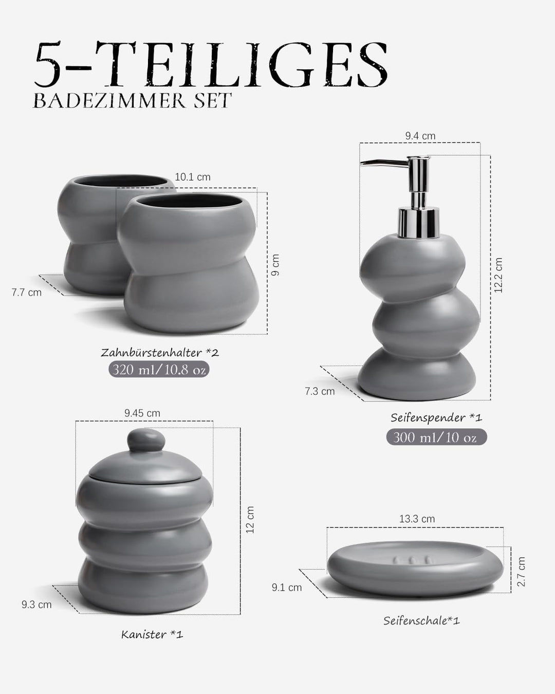 ANTIS'S HOME Keramik Badezimmer Set 5-teilig – Unregelmässige Form, minimalistisches Bad-Accessoires