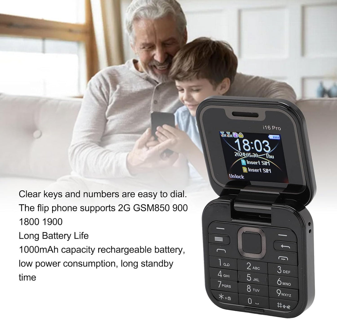 ASHATA Flip-Handy, 2G Faltbares Handy, Winziges Telefon, Unterstützt FM-Radio, Magic Voice, Blacklis