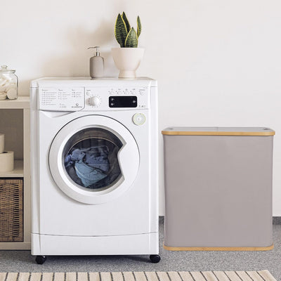 ONVAYA® Wäschekorb mit Deckel | 2 Fächer 100L | Grau | Wäschesammler fürs Badezimmer | Wäschetruhe a