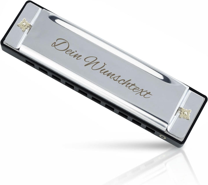 keepdrum KDBHC Bluesharp Mundharmonika C-Dur mit personalisierter Gravur Mundharmonika Silber, Mundh