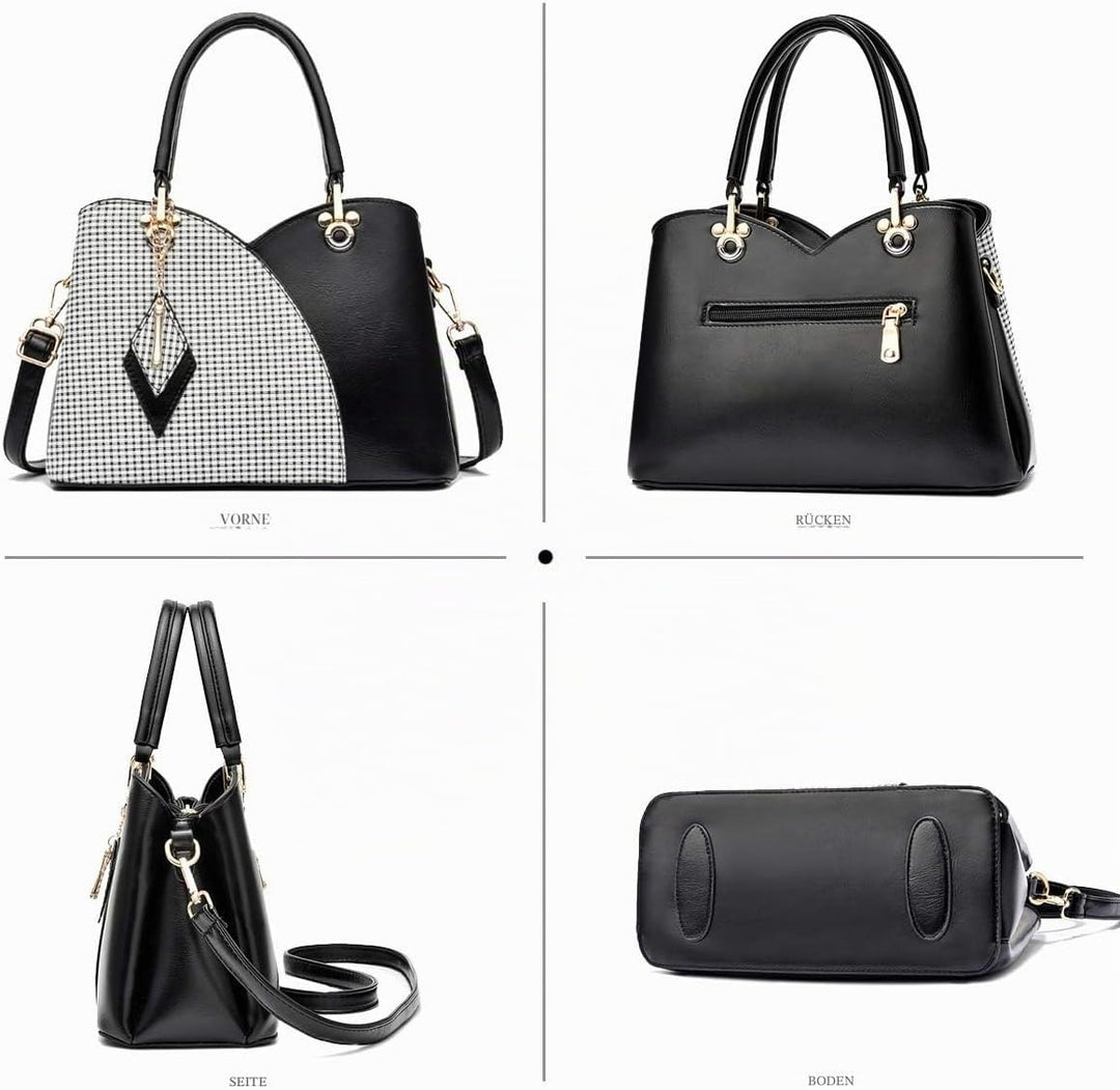 NICOLE &amp; DORIS Elegante Damen Handtasche mit Mehreren Taschen Schultertaschen aus PU-Leder Henkeltas