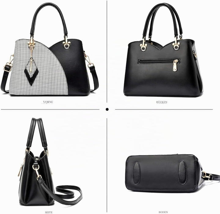 NICOLE &amp; DORIS Elegante Damen Handtasche mit Mehreren Taschen Schultertaschen aus PU-Leder Henkeltas