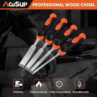 AojSup Profi Stechbeitel Set für Holz, Stechbeitel Set enthält 4x Stechbeitel (6mm, 12mm,19mm, 25mm)