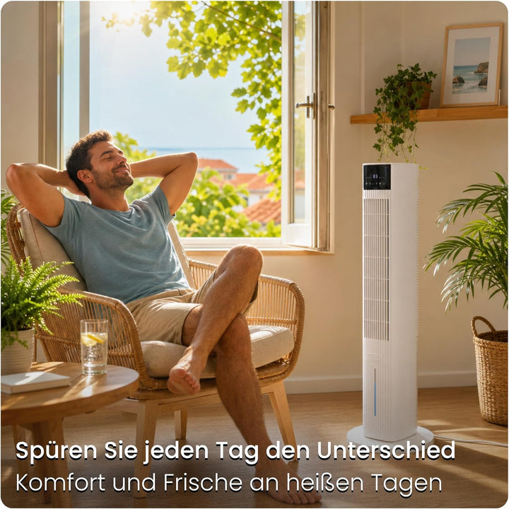 Ventilator mit Wasserkühlung CoolAir, WiFi, 5L, Aromafach, 2x Kühlakkus, 65W, Oszillation, Cooler Fa
