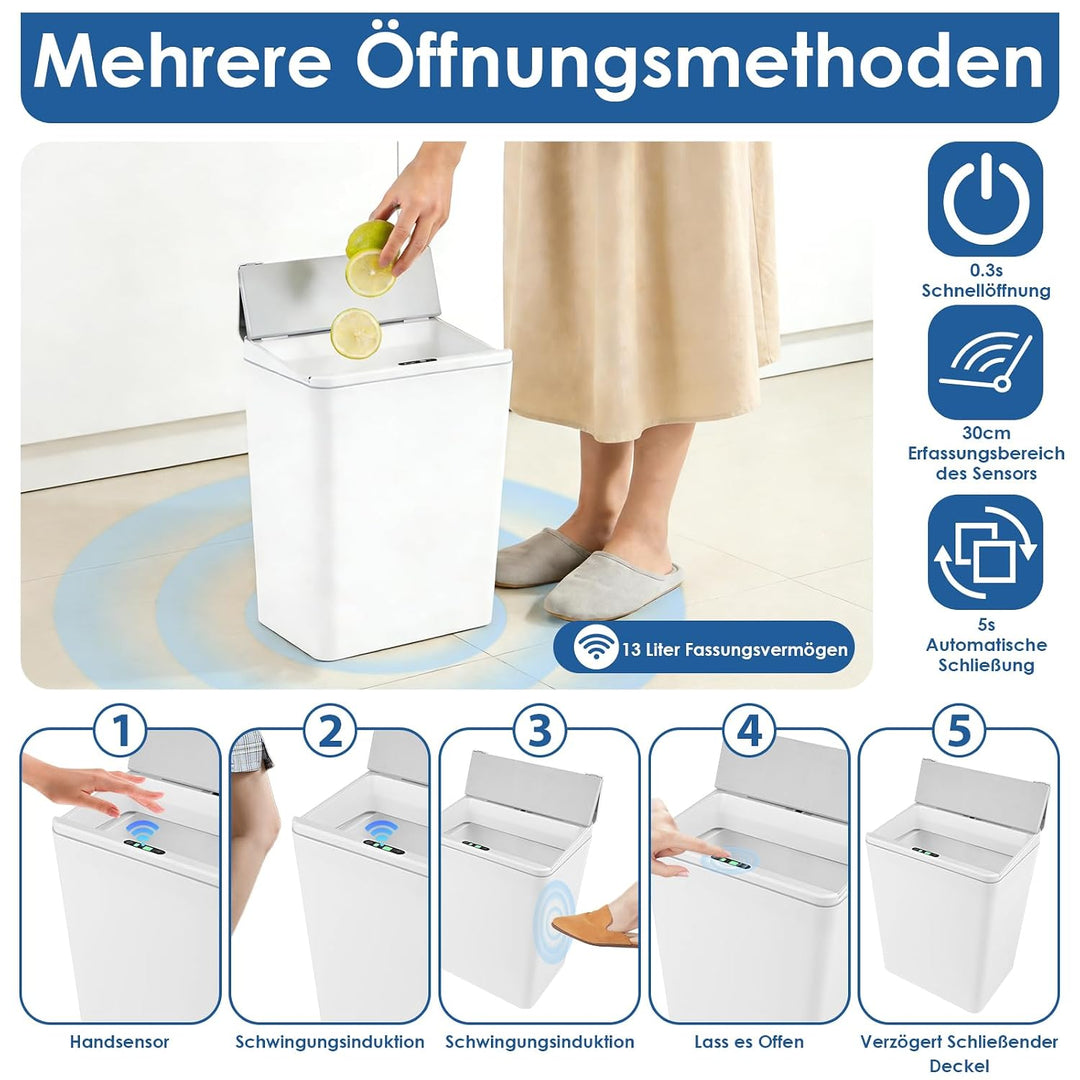 13L Mülleimer mit Sensor, Automatik Touchless Mülleimer mitInfrarotsensor und Vibrationssensor, mit