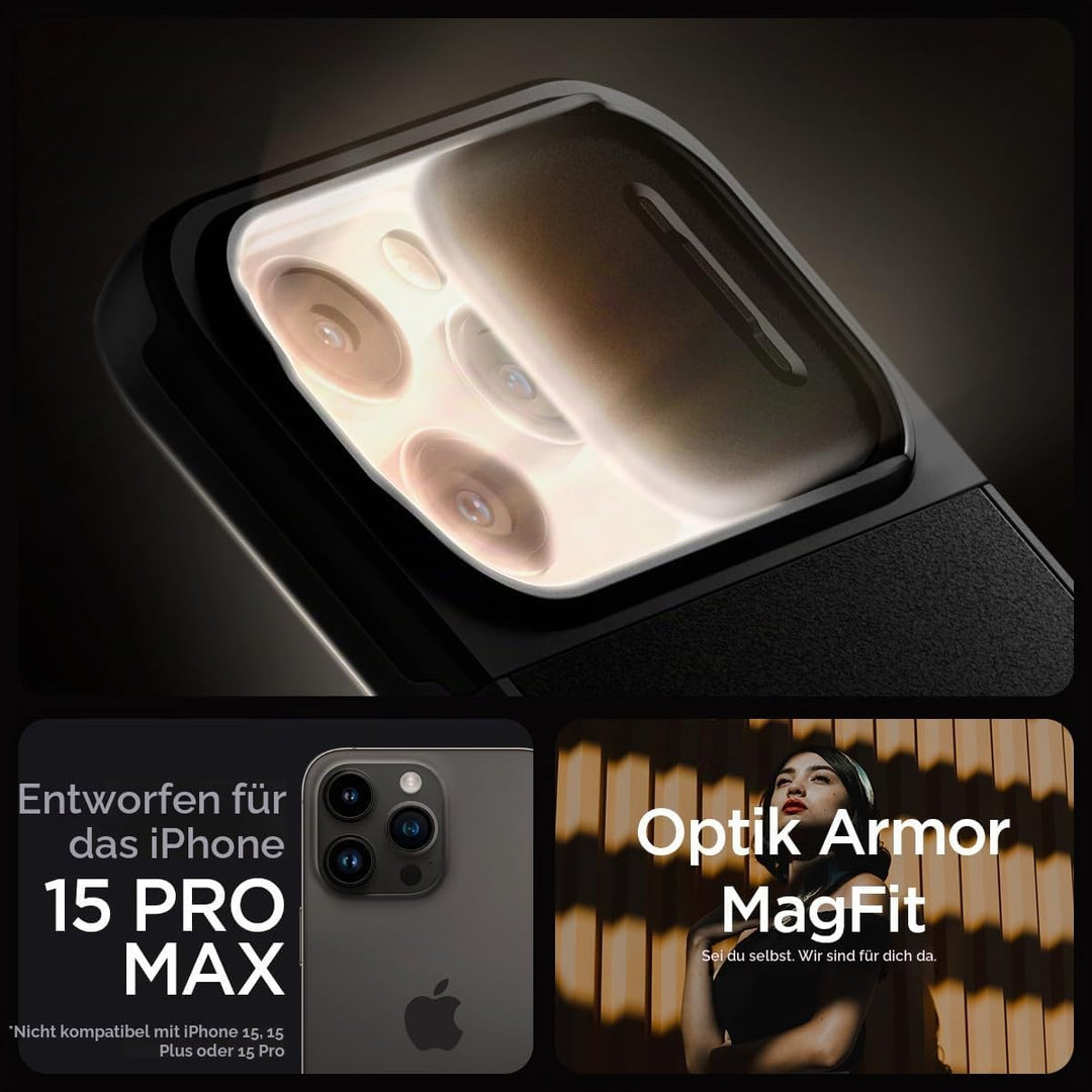 Spigen Optik Armor MagFit Hülle Kompatibel mit iPhone 15 Pro Max Kompatibel mit MagSafe -Schwarz, Sc