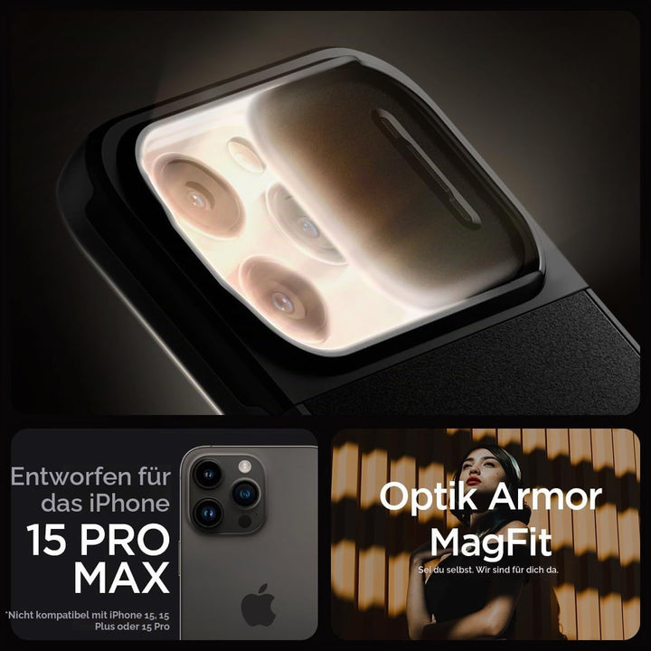 Spigen Optik Armor MagFit Hülle Kompatibel mit iPhone 15 Pro Max Kompatibel mit MagSafe -Schwarz, Sc
