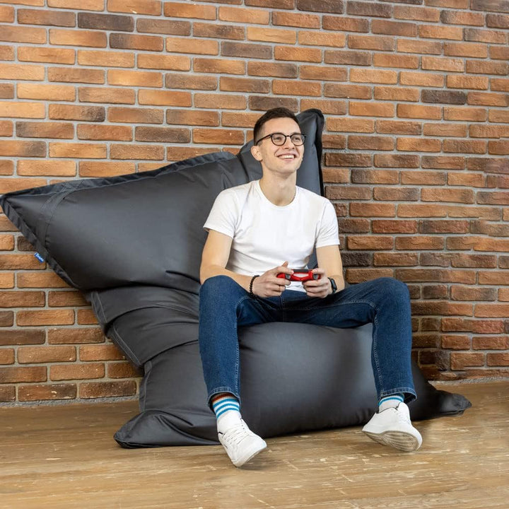Bruni Riesen-Sitzsack Caree in Grau – rechteckiger XXL-Sitzsack mit 140x180 cm und 400 l Füllung, Be