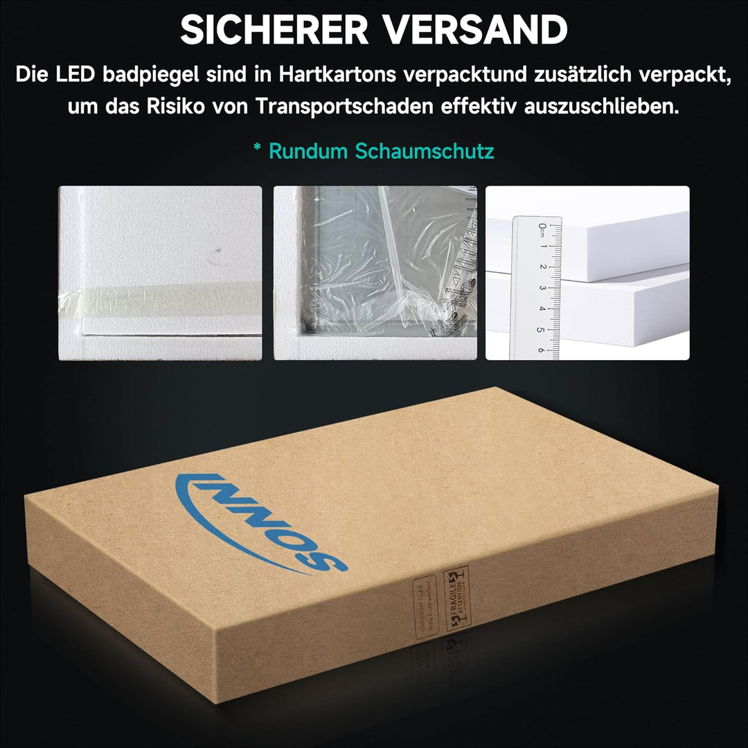 SONNI Badspiegel mit Beleuchtung 120×60 cm Uhr Temperaturanzeige LED Badspiegel mit Touchschalter Ba