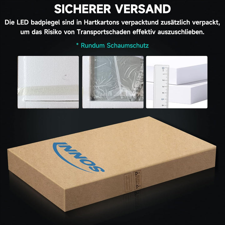 SONNI Badspiegel mit Beleuchtung 120×60 cm Uhr Temperaturanzeige LED Badspiegel mit Touchschalter Ba