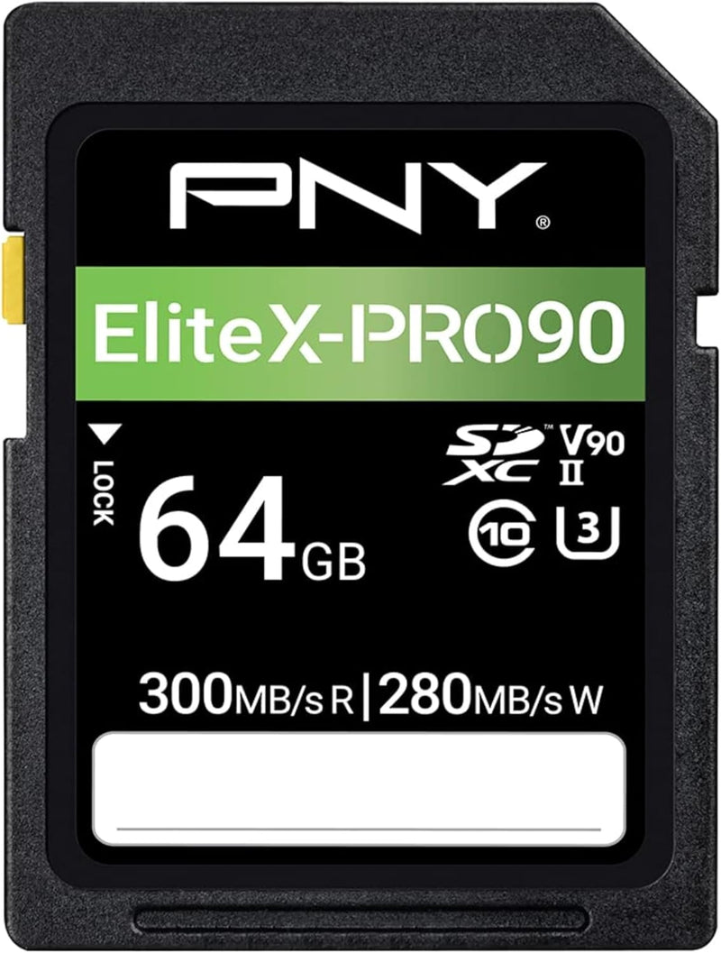 PNY 64GB X-PRO 90 Class 10 U3 V90 UHS-II SD Flash Memory Card 64GB UHS-II EliteX-PRO 90, 64GB UHS-II