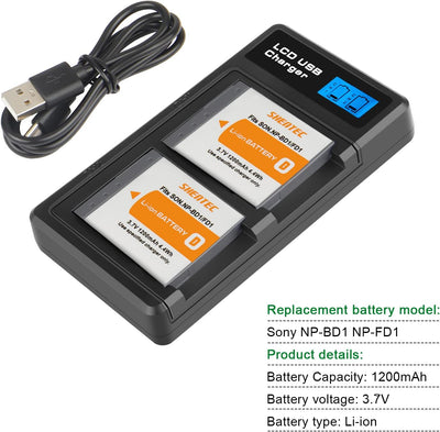 Shentec Ladegerät LCD-Display Li-ion für NP-BN1 Akku und LCD-USB-Ladegerät für Sony Cyber-Shot DSC-W