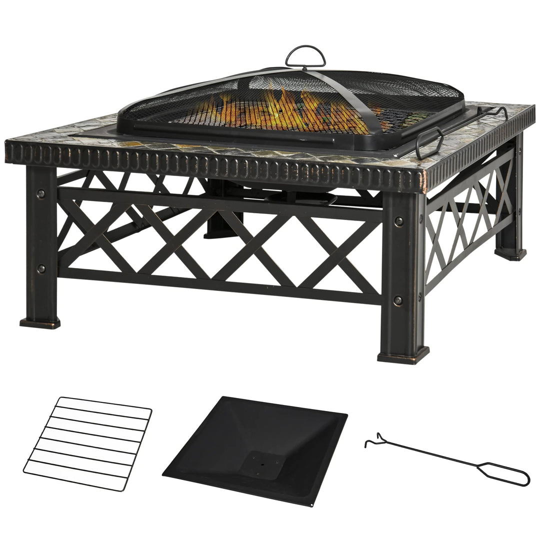 Outsunny 3-in-1 Feuerschale Feuerkorb Feuerstelle mit Funkenschutz Grillrost Eiskübel Garten BBQ Sch