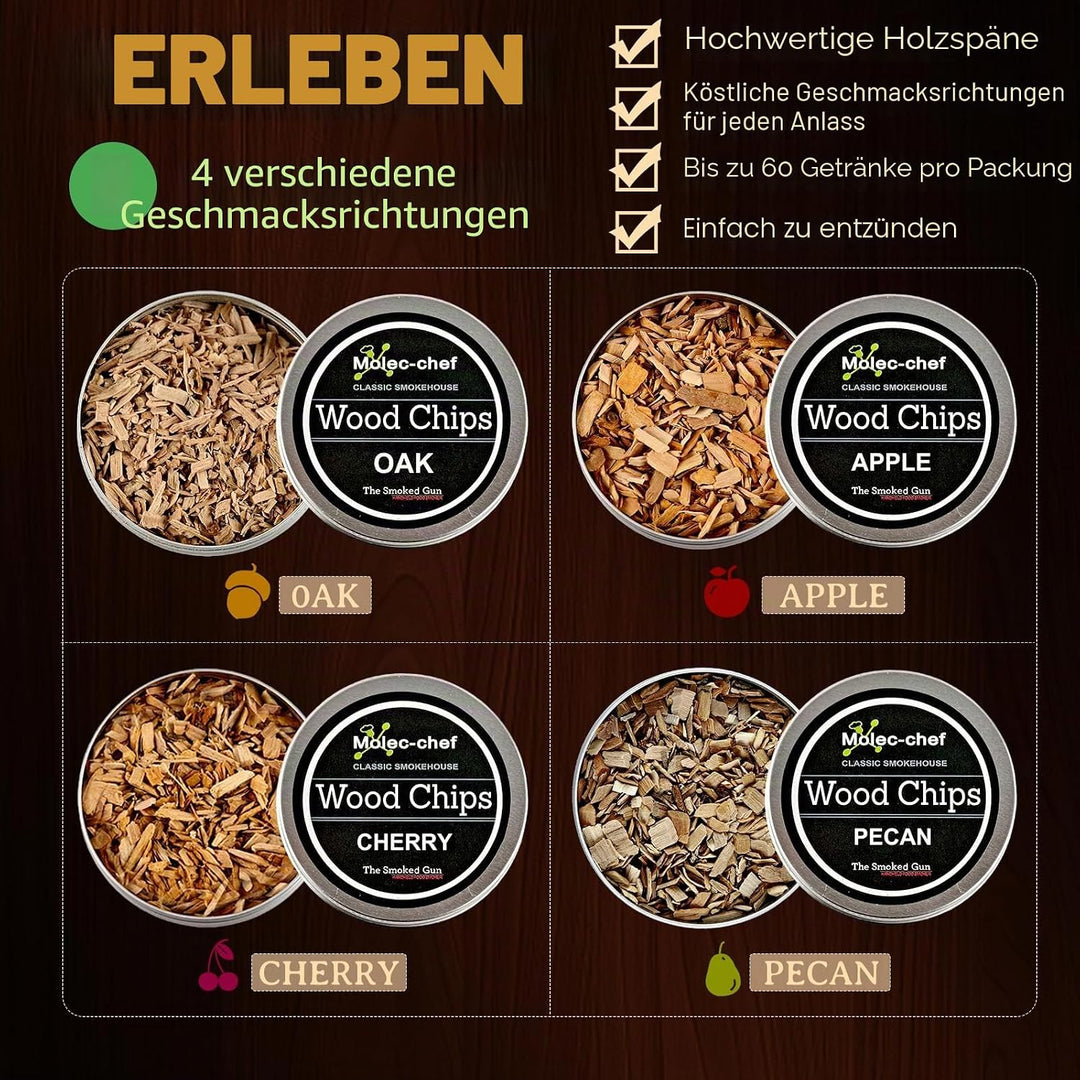 Cocktail Smoker Kit, MKNZOME Whiskey Smoker Kit mit 4 Geräuchertem Cocktail Raucher Kit Sägemehl Vat